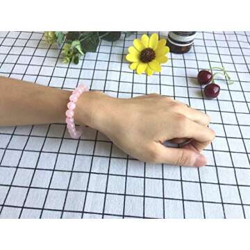 Adabele Real Natural Pink Rose Quartz Gemstone Beaded Bracelet 7 inch Stretch Chakra Healing Crystal Stone Jewelry Women Mom Gift (Unisex) GB8-9