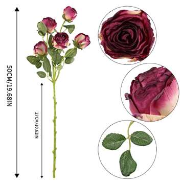 Artificial Roses,4pcs 20Heads Faux Dried Roses Fake Roses Silk Roses with Stem for DIY Wedding Bouquet Floral Arrangements Home Party Centerpiece Decoration(Fuchsia)