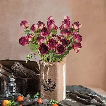 Artificial Roses,4pcs 20Heads Faux Dried Roses Fake Roses Silk Roses with Stem for DIY Wedding Bouquet Floral Arrangements Home Party Centerpiece Decoration(Fuchsia)