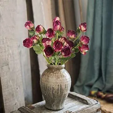 Artificial Roses,4pcs 20Heads Faux Dried Roses Fake Roses Silk Roses with Stem for DIY Wedding Bouquet Floral Arrangements Home Party Centerpiece Decoration(Fuchsia)