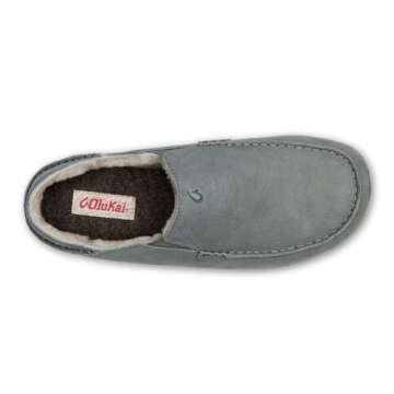 OLUKAI Kipuka Hulu Men's Leather Slippers, Premium Nubuck Leather Slip On Shoes, Shearling Lining & ...