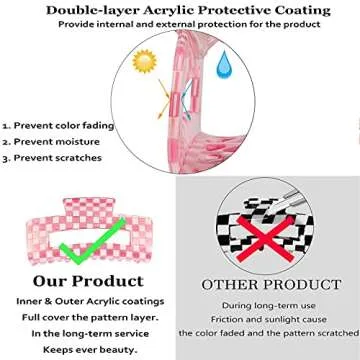 Large Checkered Claw Hair Clips for Thick Hair - 2pcs 4 Inch Rectangle Y2K Fashion Hair Clips in Pink Green Checkerboard