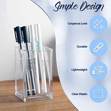 Acrylic Pen Holder for Desk - Includes Metal Keychain – Acrylic Pencil Holder Clear Makeup Brush H...