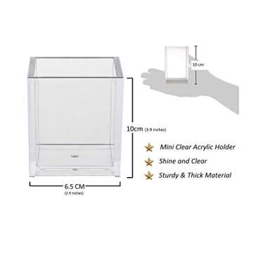 Acrylic Pen Holder for Desk - Includes Metal Keychain – Acrylic Pencil Holder Clear Makeup Brush Holder – Acrylic Desk Accessories, Stationery Organizer for Office Desk Accessory - 1-Piece, 2.6x2.6x4"