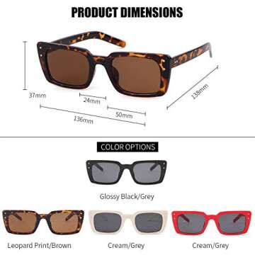 GIFIORE Retro Square Sunglasses Women 90s Vintage Small Plastic Tortoise Shell Frame Glasses with Rivet