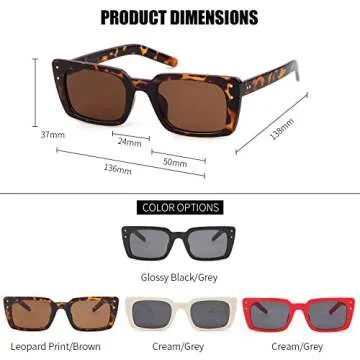 GIFIORE Retro Square Sunglasses Women 90s Vintage Small Plastic Tortoise Shell Frame Glasses with Rivet