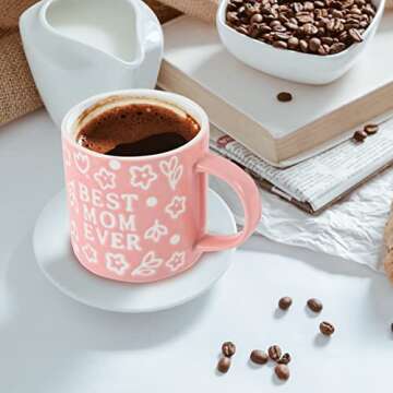 Tergi Gifts for Mom - Mothers Day Birthday Gifts for Mom - Best Mom Mug Gifts for Mom - Best Mom Ever Floral Embossed Pattern Ceramic Coffee Mug 13.5OZ