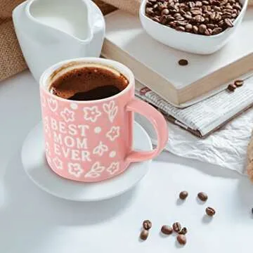 Tergi Gifts for Mom - Mothers Day Birthday Gifts for Mom - Best Mom Mug Gifts for Mom - Best Mom Ever Floral Embossed Pattern Ceramic Coffee Mug 13.5OZ