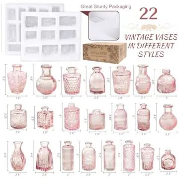 Pink Glass Bud Vase Set of 22, Small Vases for Flowers, Clear Glass Vases for Centerpieces, Mini Bud...