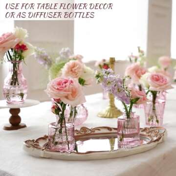 Pink Glass Bud Vase Set of 22, Small Vases for Flowers, Clear Glass Vases for Centerpieces, Mini Bud Vases in Bulk Rustic Wedding Decorations, Centerpieces, Vintage Look Home Table Flower Decor