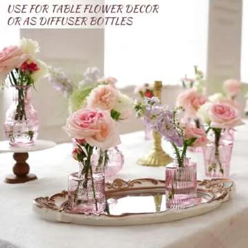 Pink Glass Bud Vase Set of 22, Small Vases for Flowers, Clear Glass Vases for Centerpieces, Mini Bud Vases in Bulk Rustic Wedding Decorations, Centerpieces, Vintage Look Home Table Flower Decor