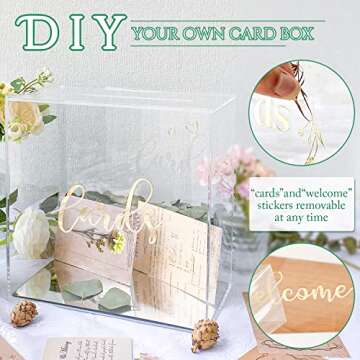OurWarm Acrylic Wedding Card Box DIY Card Boxes with Stickers Clear Gift Card Box Money Box for Wedding Reception Birthday Party Baby Shower Graduation Decorations (10 x 10 x 5.5 inch)