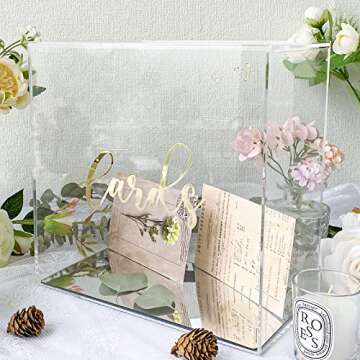 OurWarm Acrylic Wedding Card Box DIY Card Boxes with Stickers Clear Gift Card Box Money Box for Wedding Reception Birthday Party Baby Shower Graduation Decorations (10 x 10 x 5.5 inch)