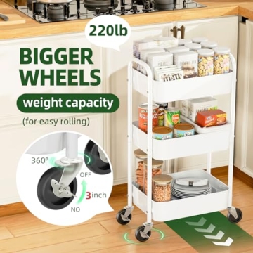 Simple Trending 3 Tier Metal Rolling Cart - Multifunctional Storage