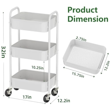 Simple Trending 3 Tier Metal Rolling Cart - Multifunctional Storage