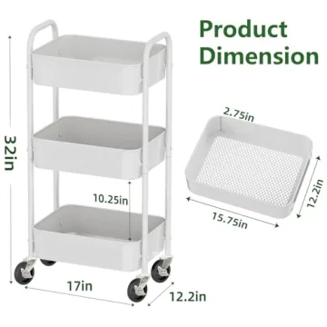 Simple Trending 3 Tier Metal Rolling Cart - Multifunctional Storage
