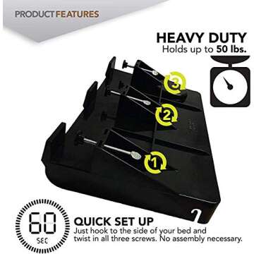 Modern Innovations Bedside Shelf for Bed, College Dorm Room, Top Bunk, Clip On Nightstand Tray with Cord and Cup Holder, Bunkbed Caddy for Table Storage (Black)