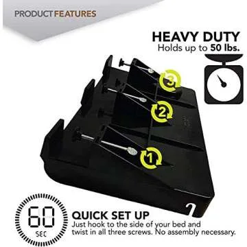 Modern Innovations Bedside Shelf for Bed, College Dorm Room, Top Bunk, Clip On Nightstand Tray with Cord and Cup Holder, Bunkbed Caddy for Table Storage (Black)