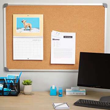 Blue Summit Supplies 24 Inch x 36 Inch Corkboard with Aluminum Frame, Bulletin Board with Included Push Pins for Office, Classroom, or Home, Mounting Hardware Included