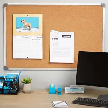 Blue Summit Supplies 24 Inch x 36 Inch Corkboard with Aluminum Frame, Bulletin Board with Included Push Pins for Office, Classroom, or Home, Mounting Hardware Included
