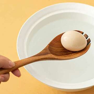 Wooden Kitchen Utensils Set, 5 PCs Natural Acacia Wooden Cooking Spoons Set for Non-stick Skillet, Wooden utensils For Cooking With Soup Ladle and Wok Spatulas, Salad fork, Wooden Spurtles for Cooking