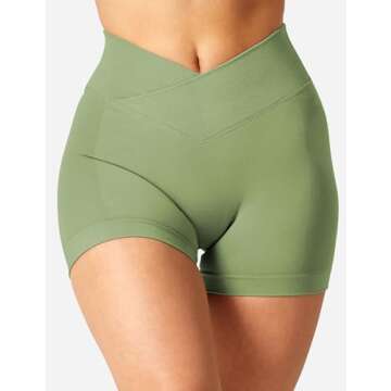 YEOREO Workout Shorts Women Scrunch 3.5" Seamless V Waist Amplify Shorts Sport Gym Shorts Green Small