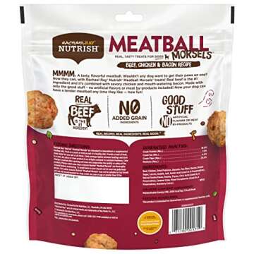Rachael Ray Nutrish Meatball Morsels Real Meat Dog Treats, Beef, Chicken & Bacon Recipe, 12 Ounces, Grain Free