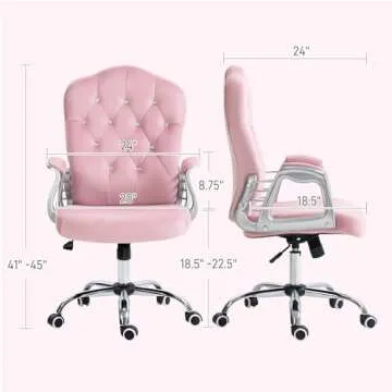 Vinsetto Home Office Chair, Velvet Computer Chair, Button Tufted Desk Chair with Swivel Wheels, Adjustable Height, and Tilt Function, Pink
