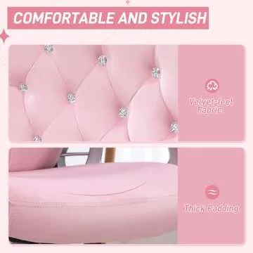 Vinsetto Home Office Chair, Velvet Computer Chair, Button Tufted Desk Chair with Swivel Wheels, Adjustable Height, and Tilt Function, Pink