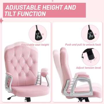 Vinsetto Home Office Chair, Velvet Computer Chair, Button Tufted Desk Chair with Swivel Wheels, Adjustable Height, and Tilt Function, Pink