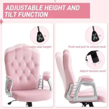 Vinsetto Home Office Chair, Velvet Computer Chair, Button Tufted Desk Chair with Swivel Wheels, Adjustable Height, and Tilt Function, Pink
