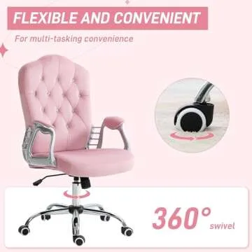 Vinsetto Home Office Chair, Velvet Computer Chair, Button Tufted Desk Chair with Swivel Wheels, Adjustable Height, and Tilt Function, Pink