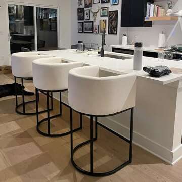 HNY Modern Counter Height Linen Fabric Cream Upholstered Counter Stools Set of 2, 29 Inch Kitchen Island Stool with Black Tubular Frame