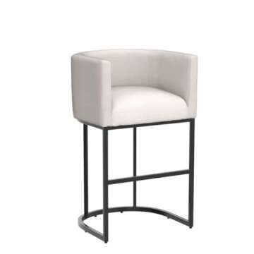 HNY Modern Counter Height Linen Fabric Cream Upholstered Counter Stools Set of 2, 29 Inch Kitchen Island Stool with Black Tubular Frame