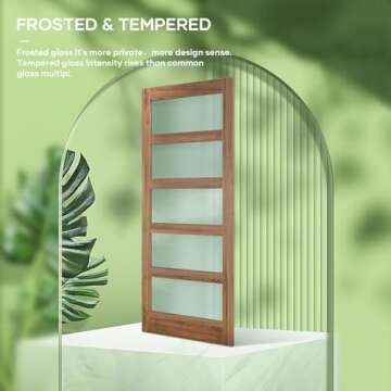 FREDBECK 34 x 84 inch Glass Barn Door with 6FT Barn Door Hardware Kit Included,5-Panel Frosted Glass, Water-Proof Surface,Pre-Drilled Holes,Need Assembly,Fit 31in-32in Opening