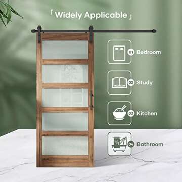 FREDBECK 34 x 84 inch Glass Barn Door with 6FT Barn Door Hardware Kit Included,5-Panel Frosted Glass, Water-Proof Surface,Pre-Drilled Holes,Need Assembly,Fit 31in-32in Opening