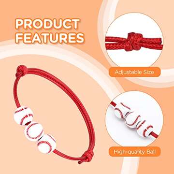 20Pcs Baseball Charm Bracelets Baseball Party Favors Sport Ball Bracelet Baseball Beads Adjustable I...