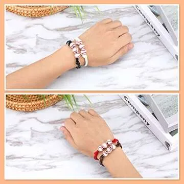 20Pcs Baseball Charm Bracelets Baseball Party Favors Sport Ball Bracelet Baseball Beads Adjustable Inspirational Wristbands for Team Teens Adults Baseball Birthday Party Christmas Gifts Decorations