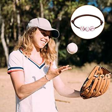 20Pcs Baseball Charm Bracelets Baseball Party Favors Sport Ball Bracelet Baseball Beads Adjustable Inspirational Wristbands for Team Teens Adults Baseball Birthday Party Christmas Gifts Decorations