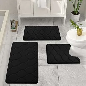Colorxy Memory Foam Bathroom Rugs, Ultra Soft & Non-Slip Bath Mat, Water Absorbent and Machine Washable Bath Carpet Rug for Shower Bathroom Floor Rugs, 24''x16'', Black