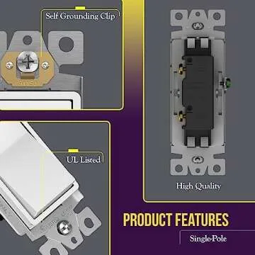 ENERLITES Decorator Paddle Rocker Light Switch, Gloss Finish, Single Pole, 3 Wire, Grounding Screw, Residential Grade, 15A 120V/277V, UL Listed, 91150-W-40PCS, White (40 Pack)