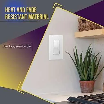 ENERLITES Decorator Paddle Rocker Light Switch, Gloss Finish, Single Pole, 3 Wire, Grounding Screw, Residential Grade, 15A 120V/277V, UL Listed, 91150-W-40PCS, White (40 Pack)