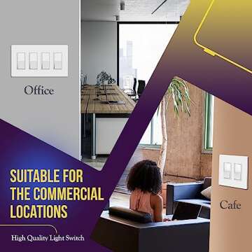 ENERLITES Decorator Paddle Rocker Light Switch, Gloss Finish, Single Pole, 3 Wire, Grounding Screw, Residential Grade, 15A 120V/277V, UL Listed, 91150-W-40PCS, White (40 Pack)