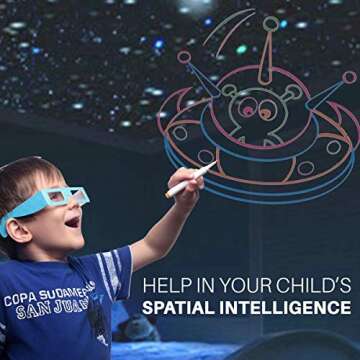 TOTOMIO 3D LED Drawing Board for Kids with 3D Glasses 9 Coloring Sheets 8 Color Pens - Erasable Transparent Tracing Pad Painting & Doodling Tablet for Educational & Entertainment of Toddlers 3-12 Year