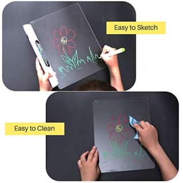 TOTOMIO 3D LED Drawing Board for Kids with 3D Glasses 9 Coloring Sheets 8 Color Pens - Erasable Transparent Tracing Pad Painting & Doodling Tablet for Educational & Entertainment of Toddlers 3-12 Year