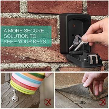 Key Storage Lock Box with 4 - Digit Combination, Wall Mounted Key Safe Lock Box, Zinc Alloy Key Storage Box with Resettable Code, 5 Key Capacity, Black