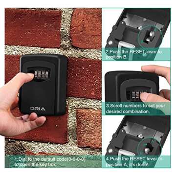 Key Storage Lock Box with 4 - Digit Combination, Wall Mounted Key Safe Lock Box, Zinc Alloy Key Storage Box with Resettable Code, 5 Key Capacity, Black