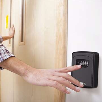 Key Storage Lock Box with 4 - Digit Combination, Wall Mounted Key Safe Lock Box, Zinc Alloy Key Storage Box with Resettable Code, 5 Key Capacity, Black