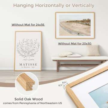 FLYJOE 24x36 Poster Frame | Solid Oak Wood 24 x 36 Picture Frame | 24x36 Poster Frame With Mat For 2...