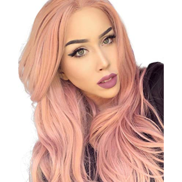 K'ryssma Fashion Orange Pink Lace Wig Mixed Color Glueless Long Natural Wavy Middle Parting Syntheti...
